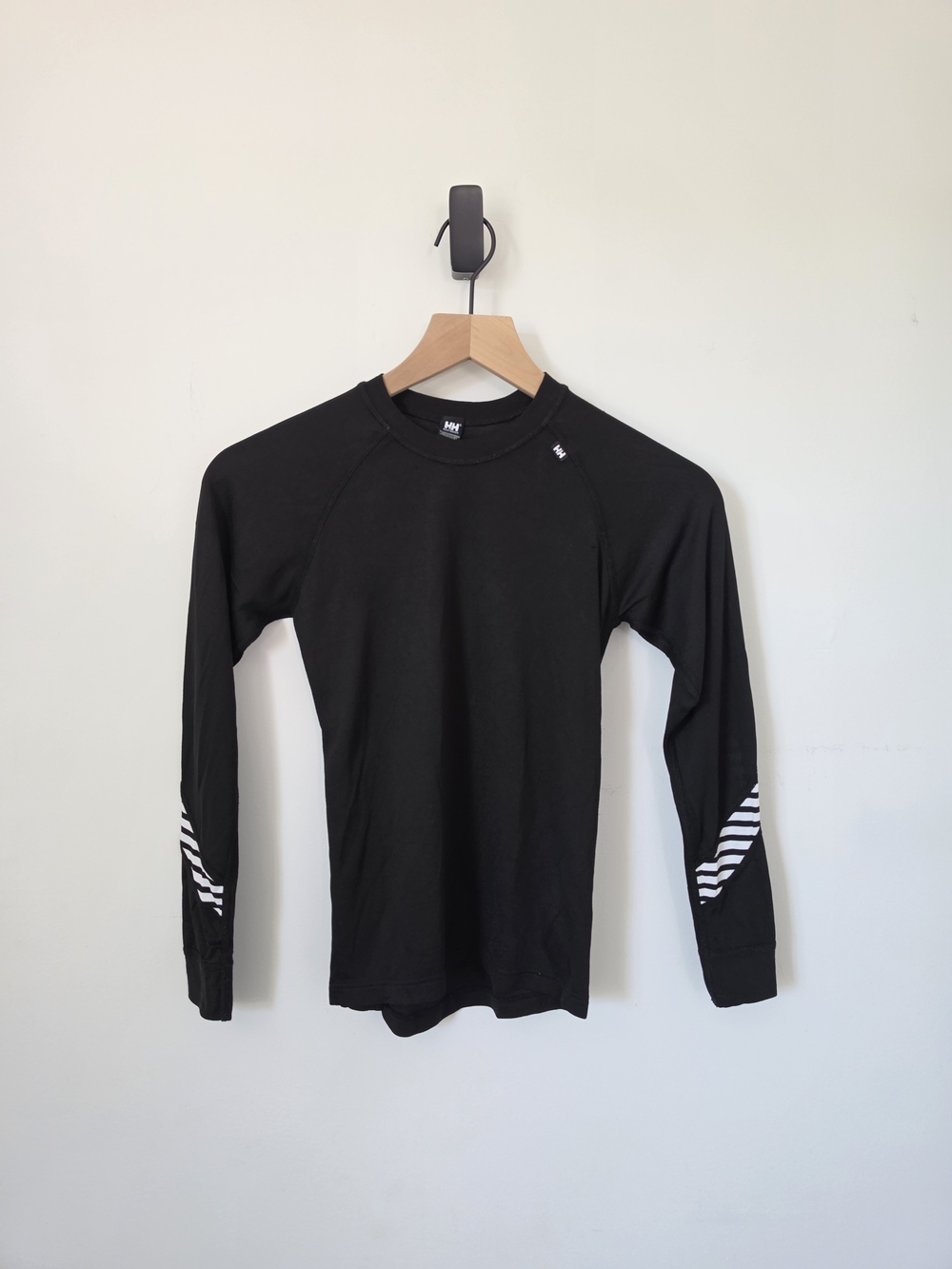 Helly Hansen Black Long-Sleeve Kids Top with White Sleeve Stripes